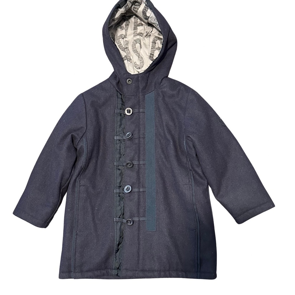 IKKS Kids  Navy Blue Wool Hooded Duffle Jacket Size 102